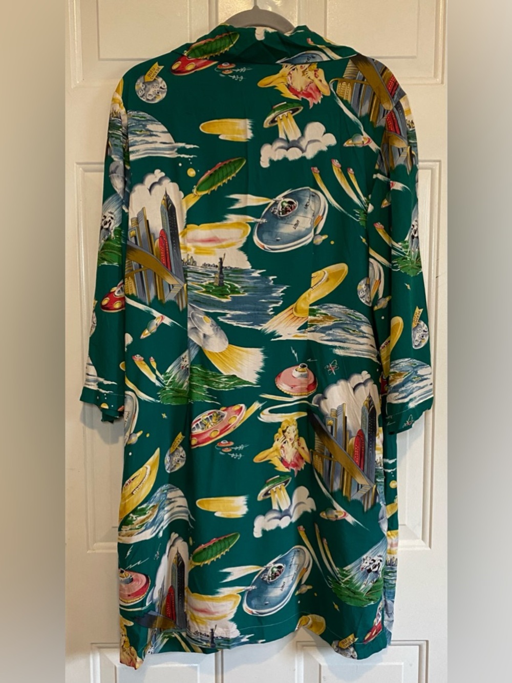 Clothes Gone Wild 100% Cotton Large Alien Hawaiian UFO Shirt Dress Button Vtg - Picture 2 of 7